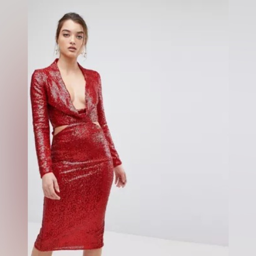 ASOS Red Long Sleeve Sequin Dress